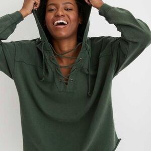 Aerie Forest Green Lace-Up Sweatshirt